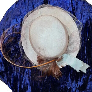 Vintage Mr. John 1950's Kentucky Derby Flapper Hat with Netting Bow and Feathers